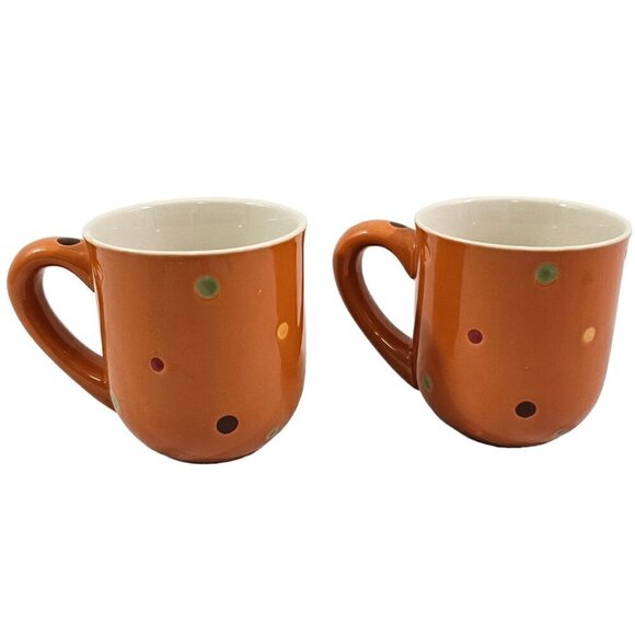Temptations Tara Orange Spike Polka Dot 10 Oz Ceramic Coffee Tea Mug – Set of 2 - Picture 1 of 16